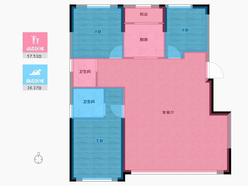 辽宁省-沈阳市-汇置公园City-85.56-户型库-动静分区