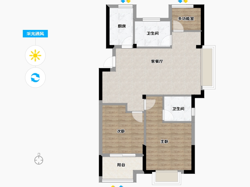 浙江省-宁波市-华景川万悦府-76.20-户型库-采光通风