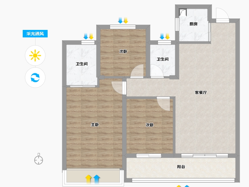 浙江省-温州市-星悦名筑-89.00-户型库-采光通风