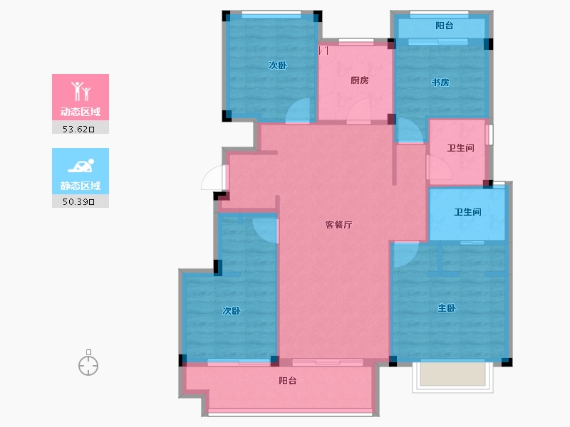 浙江省-宁波市-大唐·华是川·辰悦世家-93.65-户型库-动静分区