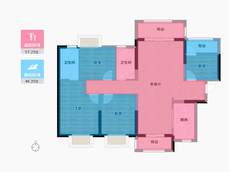 湖南省-长沙市-美的国宾府-91.76-户型库-动静分区