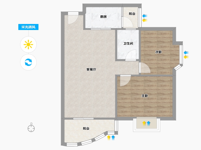 海南省-海口市-富通天骏花园-64.08-户型库-采光通风