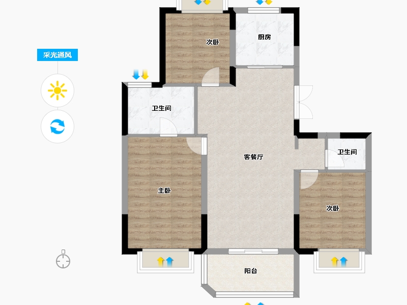 上海-上海市-万科·莱茵半岛-92.94-户型库-采光通风