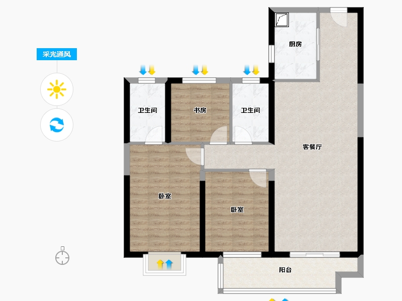 湖北省-武汉市-中建壹品宏泰阅江府-96.00-户型库-采光通风