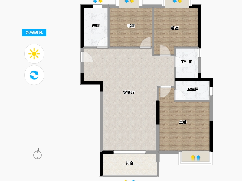 湖北省-武汉市-南益名悦华府-90.77-户型库-采光通风