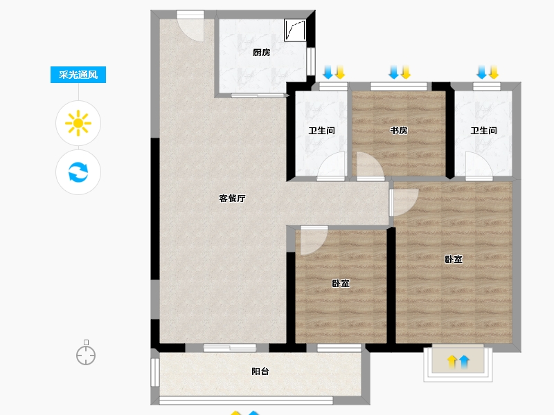 湖北省-武汉市-中建壹品宏泰阅江府-84.00-户型库-采光通风