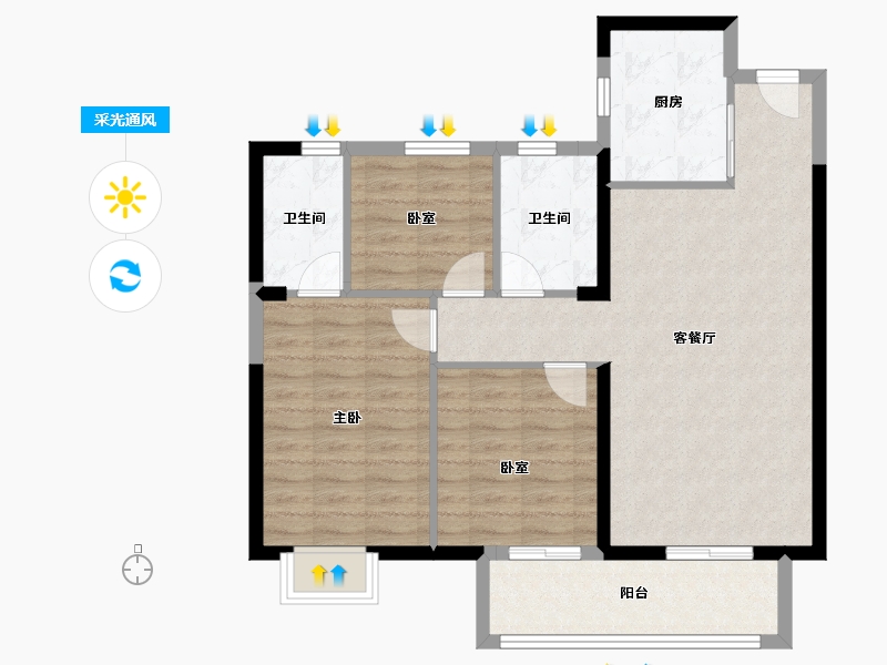 湖北省-武汉市-江樾云著-86.67-户型库-采光通风