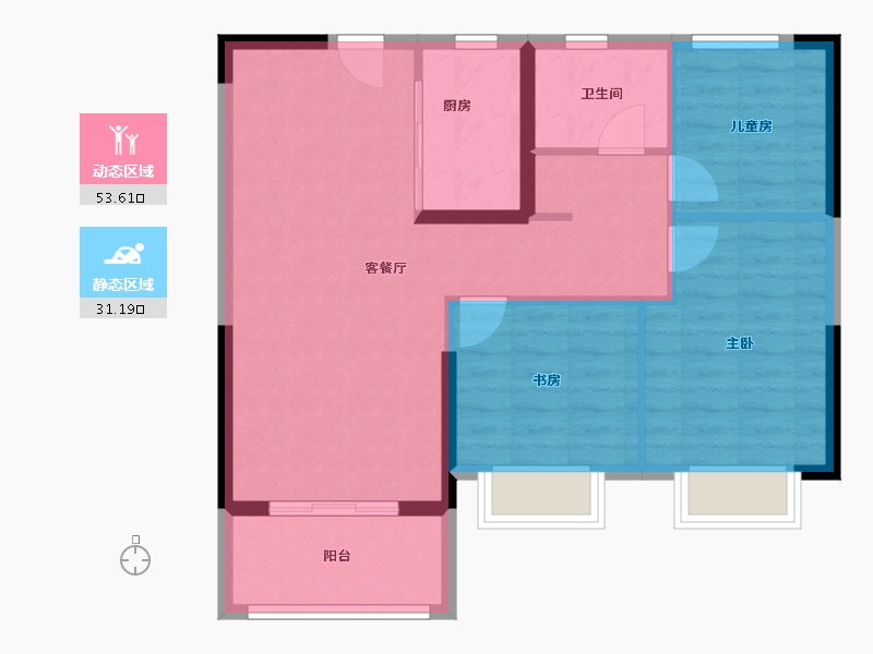 湖北省-武汉市-南益名悦华府-76.57-户型库-动静分区