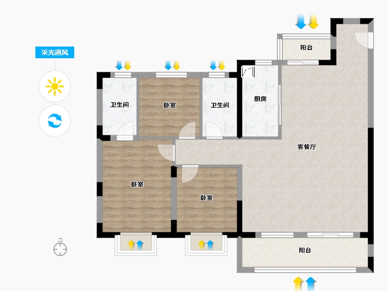 湖北省-武汉市-中建壹品宏泰阅江府-104.00-户型库-采光通风