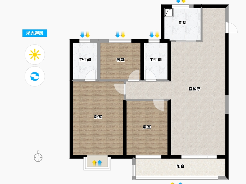 湖北省-武汉市-中建壹品宏泰阅江府-104.00-户型库-采光通风