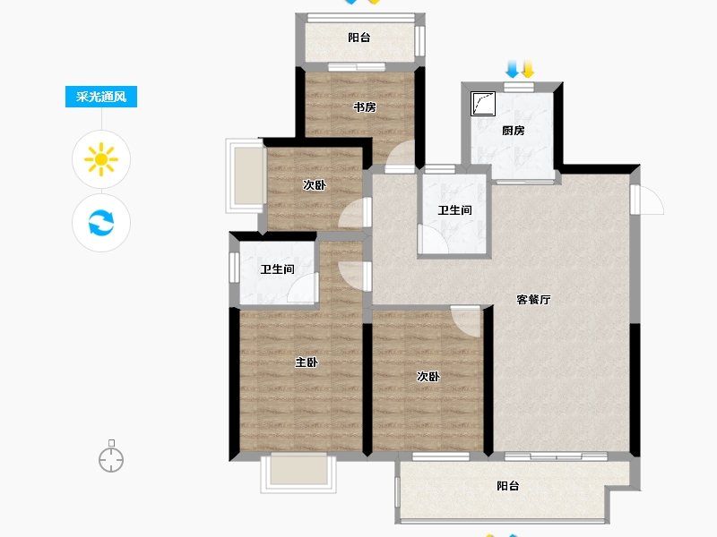 浙江省-宁波市-湖畔云庭-93.60-户型库-采光通风