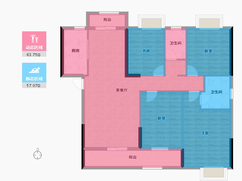 湖北省-武汉市-宝业星毓府-108.78-户型库-动静分区