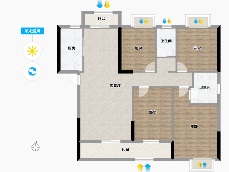 湖北省-武汉市-宝业星毓府-108.78-户型库-采光通风