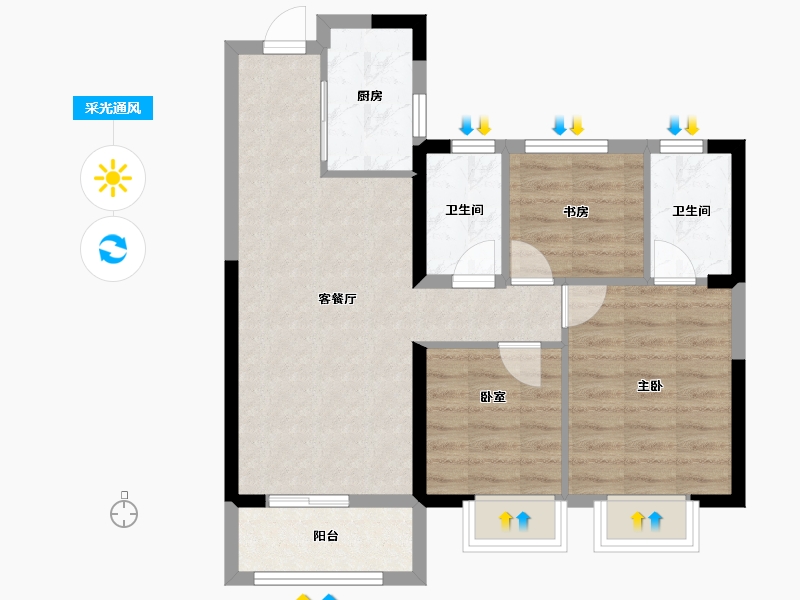 湖北省-武汉市-融创九坤璟宸时代-67.47-户型库-采光通风