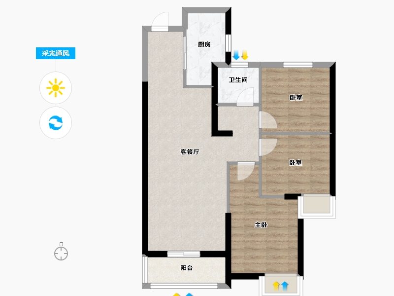 湖北省-武汉市-融创九坤璟宸时代-70.40-户型库-采光通风