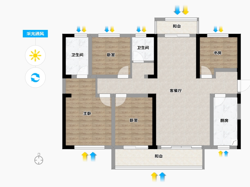 湖南省-长沙市-青竹湖曦园-104.80-户型库-采光通风