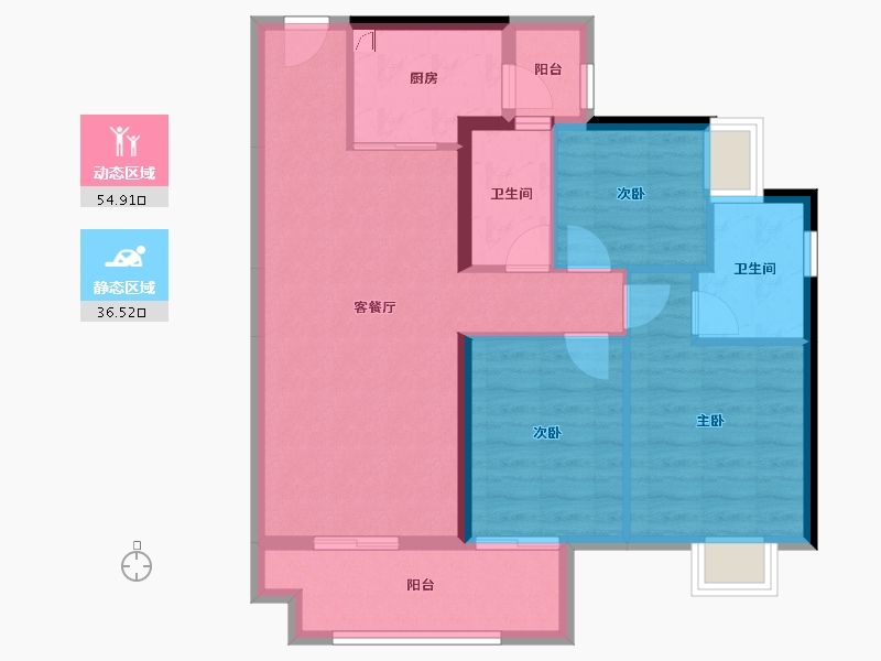 湖南省-长沙市-美的国宾府-81.74-户型库-动静分区