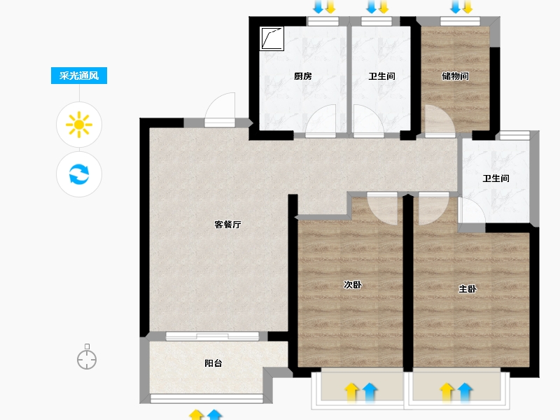 上海-上海市-金海壹品-72.80-户型库-采光通风