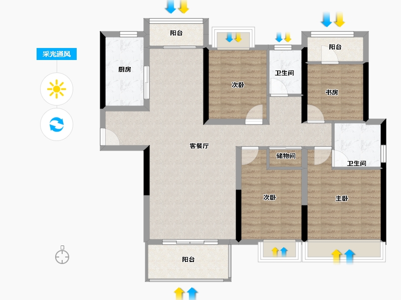 湖南省-长沙市-华润翡翠府-112.00-户型库-采光通风