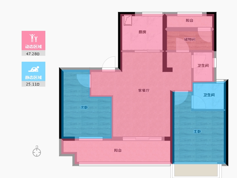 湖南省-长沙市-华远碧桂园海蓝城-63.08-户型库-动静分区