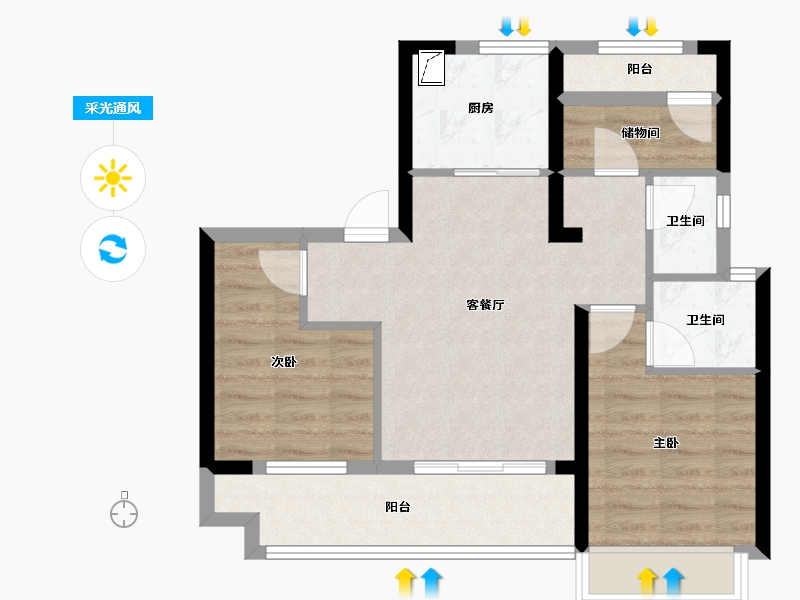 湖南省-长沙市-华远碧桂园海蓝城-63.08-户型库-采光通风