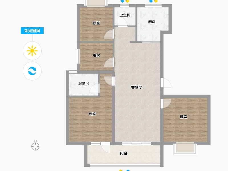 湖北省-武汉市-北辰金地漾时代-101.17-户型库-采光通风