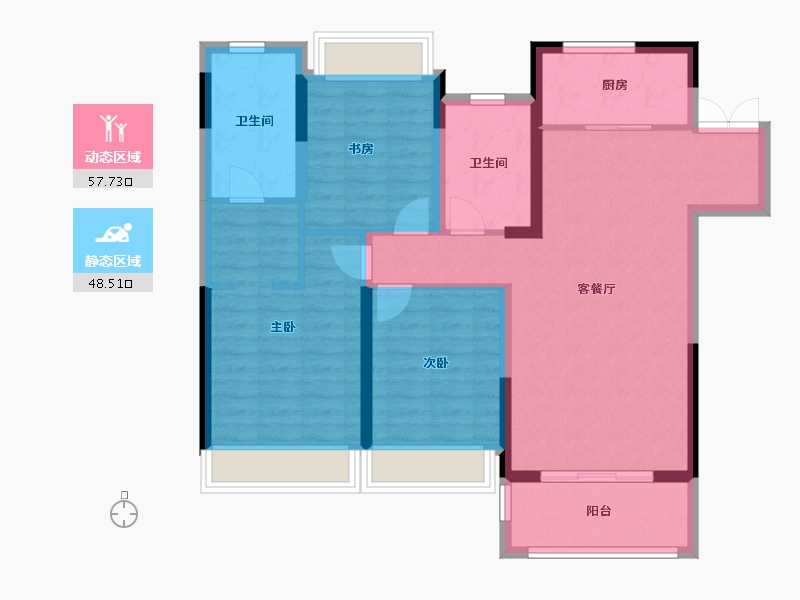 湖北省-武汉市-绿城凤起乐鸣-95.03-户型库-动静分区