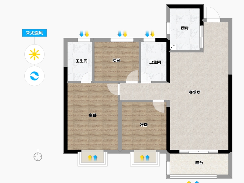 湖南省-长沙市-阳光城溪山悦-85.60-户型库-采光通风