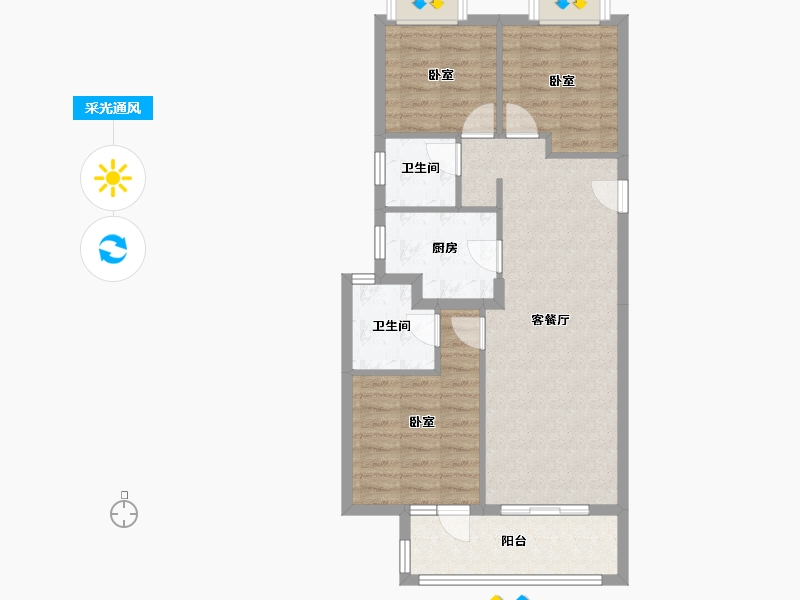 湖北省-武汉市-北辰金地漾时代-75.31-户型库-采光通风