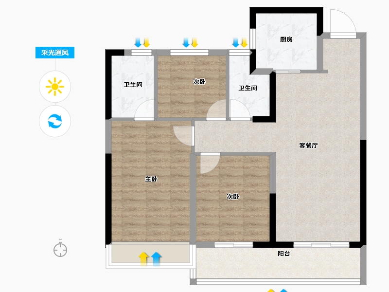 浙江省-温州市-星创晶晖园-84.74-户型库-采光通风