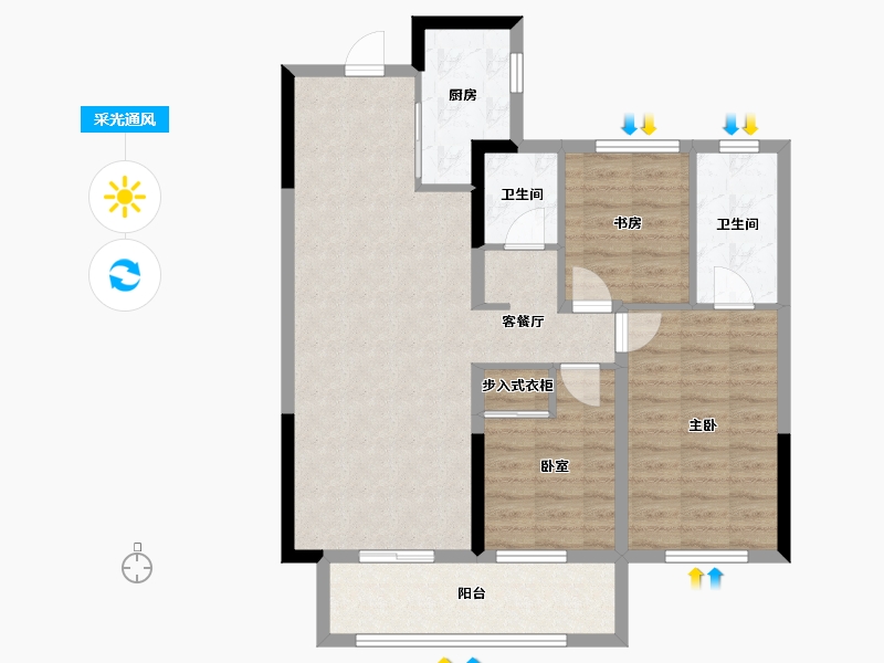 湖南省-长沙市-恒泰芙蓉悦府-89.56-户型库-采光通风