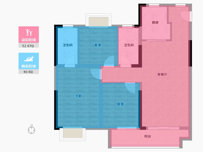 湖北省-武汉市-华润联投半岛九里-83.37-户型库-动静分区