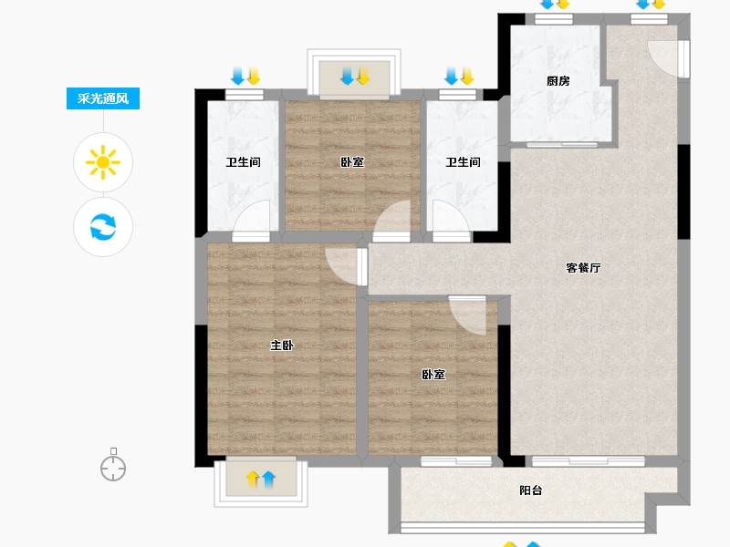 湖北省-武汉市-华润联投半岛九里-83.37-户型库-采光通风