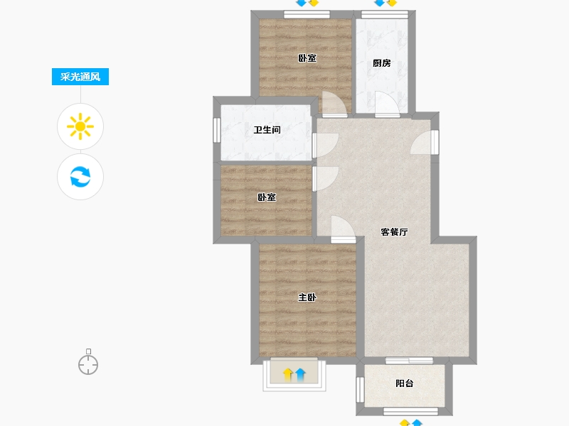 河北省-廊坊市-中海铂悦公馆-74.00-户型库-采光通风