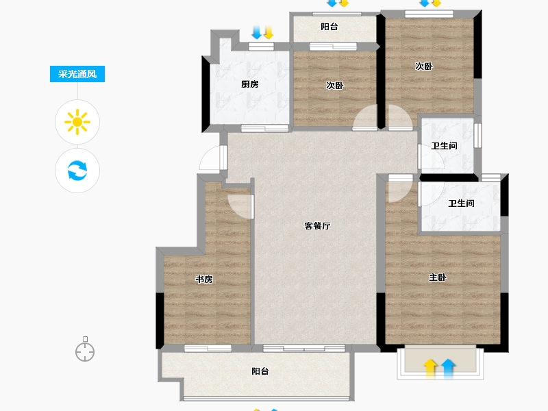 浙江省-宁波市-瀚璟府-92.80-户型库-采光通风