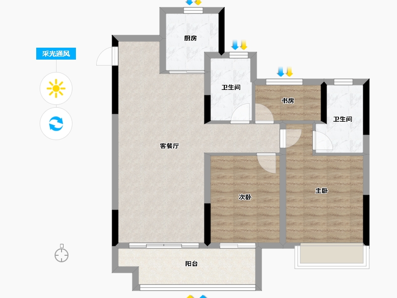 浙江省-宁波市-绿地·悦山府-82.40-户型库-采光通风