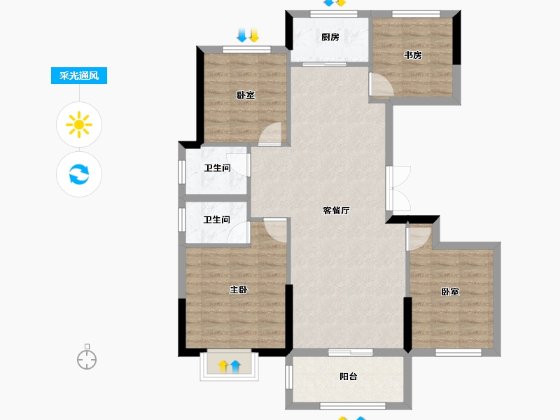 湖南省-长沙市-宇业东方红郡-91.73-户型库-采光通风