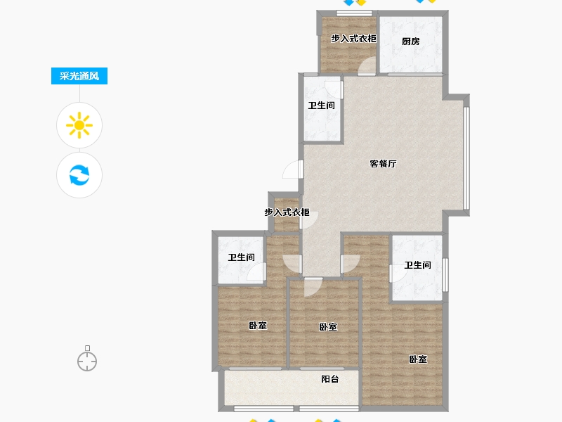 浙江省-宁波市-滨江·誉品-129.20-户型库-采光通风