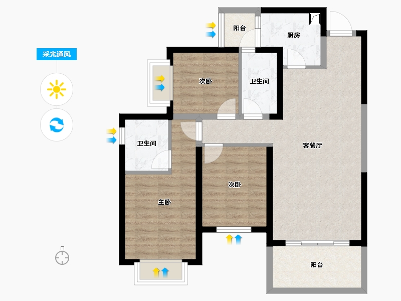 湖南省-长沙市-万润·滨江天著-85.17-户型库-采光通风