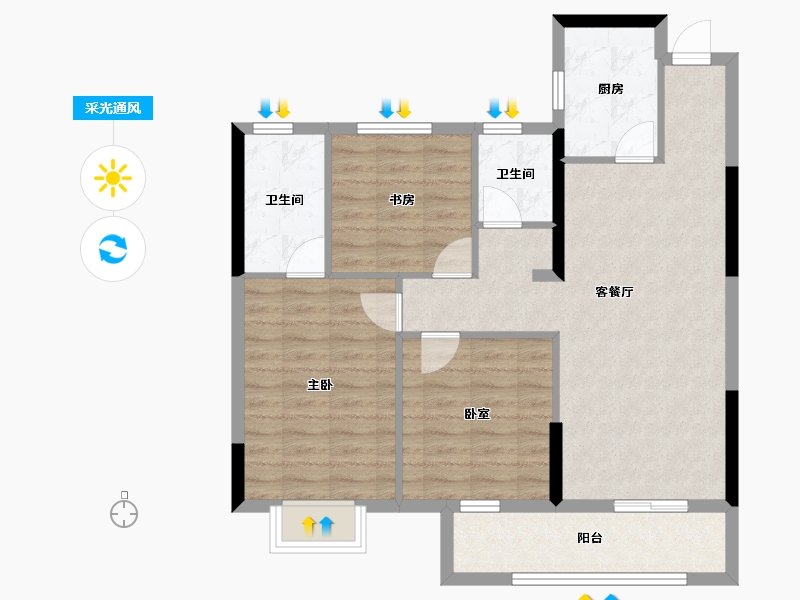 湖北省-武汉市-宝业星毓府-83.65-户型库-采光通风