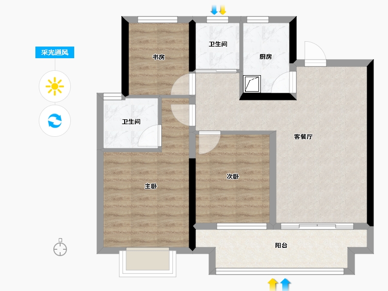 浙江省-宁波市-湖畔云庭-71.20-户型库-采光通风