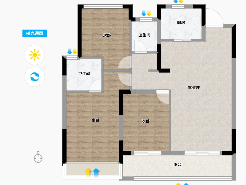 浙江省-温州市-新城瓯江湾-93.85-户型库-采光通风