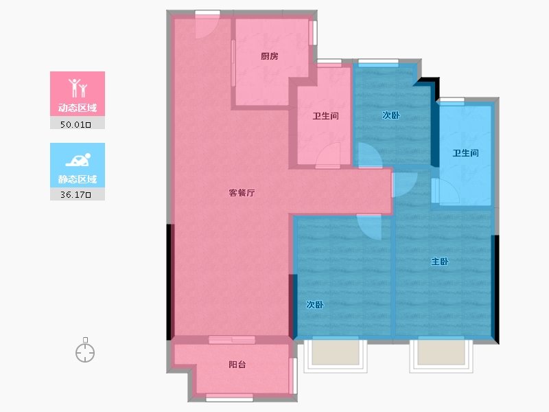 湖北省-武汉市-上坤大都会-76.80-户型库-动静分区