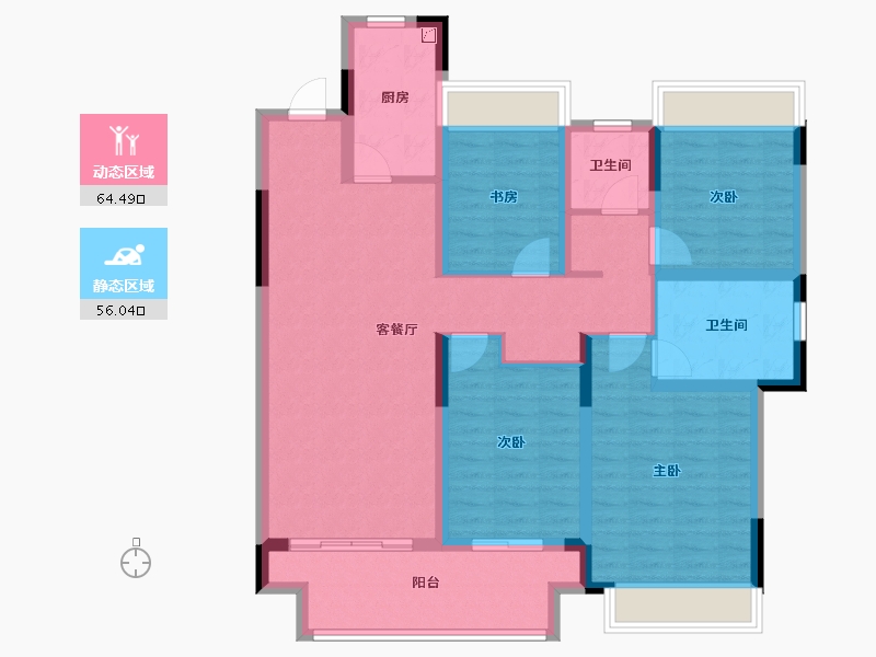 江苏省-常州市-晋陵和庭-107.20-户型库-动静分区