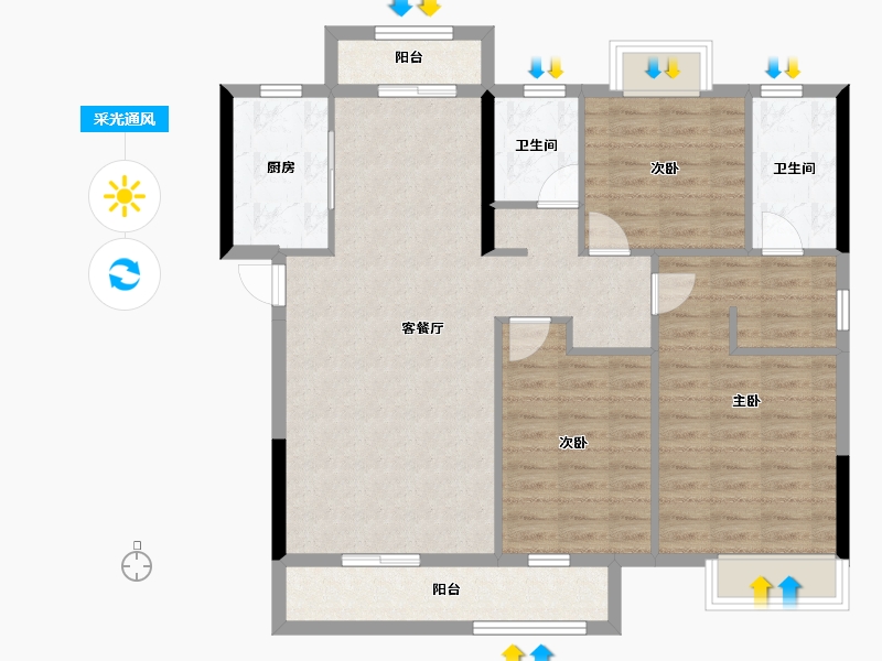 湖北省-武汉市-宝业星毓府-101.14-户型库-采光通风