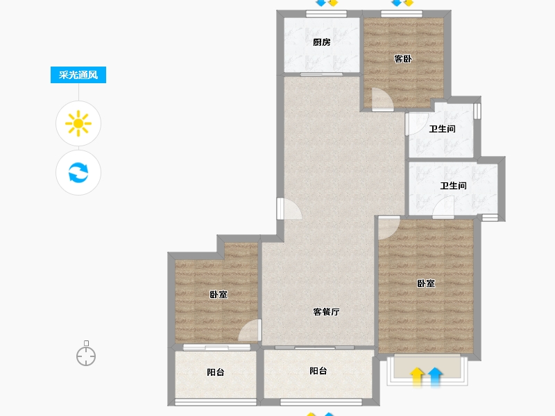 浙江省-宁波市-南寅钰府-95.20-户型库-采光通风