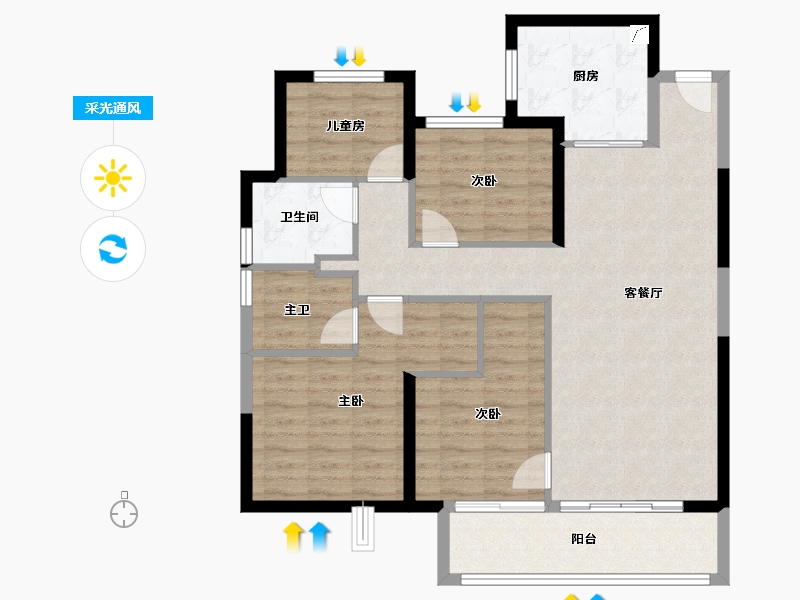 江苏省-苏州市-花桥中骏世界城-95.23-户型库-采光通风