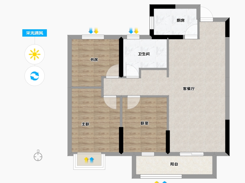 湖北省-武汉市-宝业星毓府-76.95-户型库-采光通风