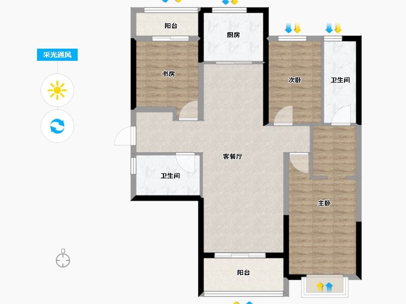 湖北省-武汉市-武汉城建汉樾台-104.00-户型库-采光通风