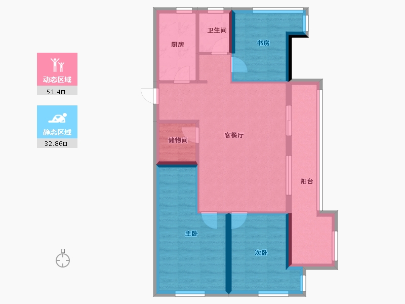 湖北省-武汉市-阳逻万达广场御江-74.39-户型库-动静分区